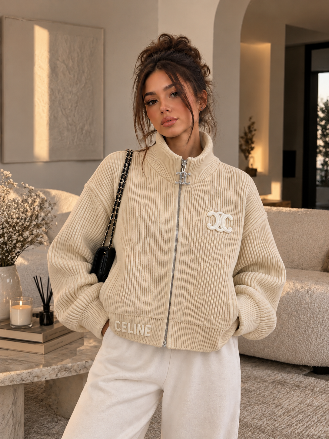 Veste zippée CELINE Beige
