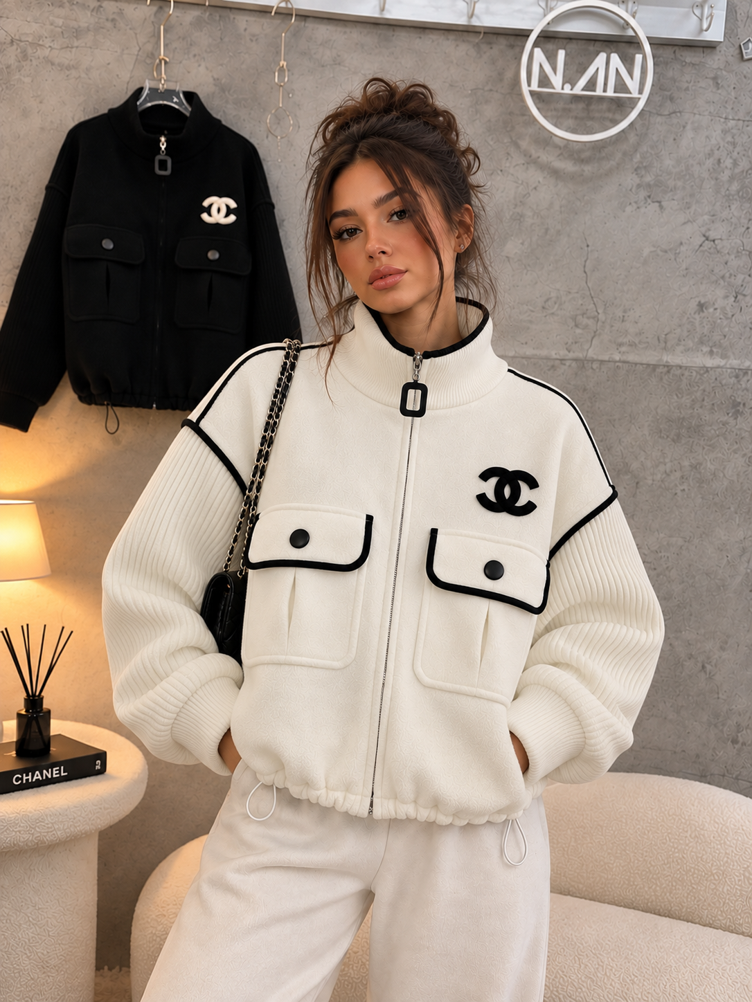 Veste zippée CHANEL Blanc