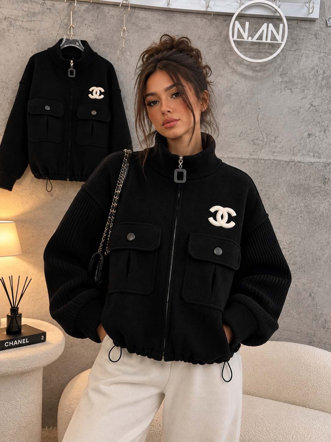Veste zippée CHANEL Noir